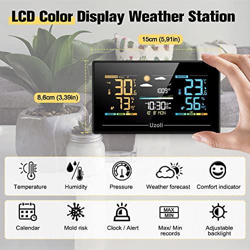Uzoli EM3405 Wireless Weather Station Indoor Outdoor Thermometer - color: Black