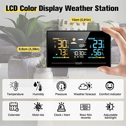 Uzoli EM3405 Wireless Weather Station Indoor Outdoor Thermometer - color: Black