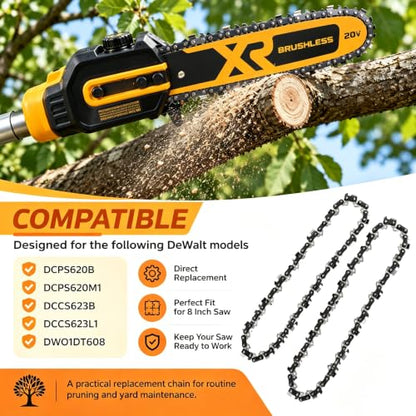 8 Inch Pole Saw Chain for Dewalt DCPS620B DCPS620M1 Chainsaw, 2 Pack - color: 2 Chain