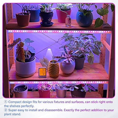 iPower LED Plant Grow Light Strips Full Spectrum with 3 Timing Modes, 10 Dimmable Levels 48 LEDs Per Tube, Sunlike Grow Lamp for Hydroponics Succulent