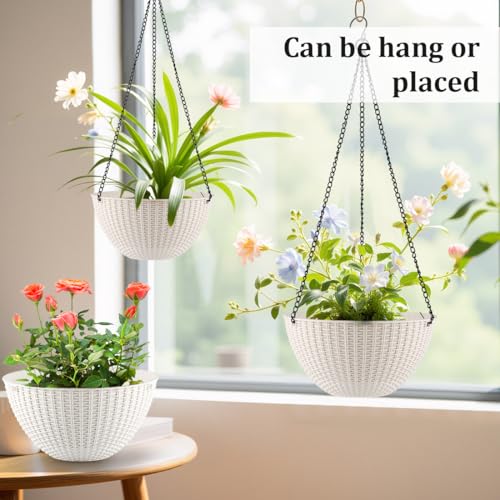 Hanging Planters 8 Inch & 10 Inch, 4 Pack Self Watering Baskets, White - color: White, size: 8 and 10 Inch-4P