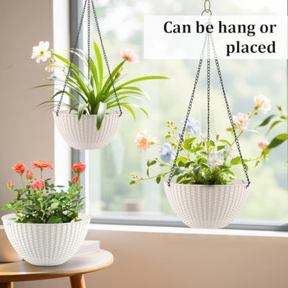 Hanging Planters 8 Inch & 10 Inch, 4 Pack Self Watering Baskets, White - color: White, size: 8 and 10 Inch-4P