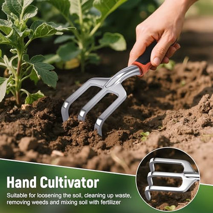 Garden Tool Set, 3 Pack Aluminum Heavy Gardening Kit Including Hand Shovel, Transplant Shovel and Hand Rake for Planting, Digging, Weeding - color: Orange