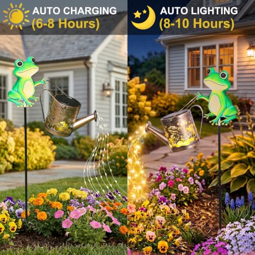 Solar Frog Watering Can Garden Stake Light, Outdoor Solar Decor Waterproof