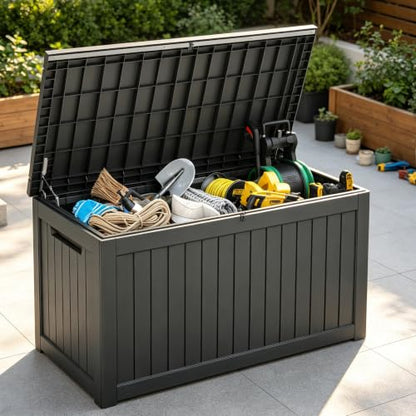 Outdoor Deck Storage Box,Waterproof Balck,260 Gallon - color: Striped Black, style: 260 Gallon