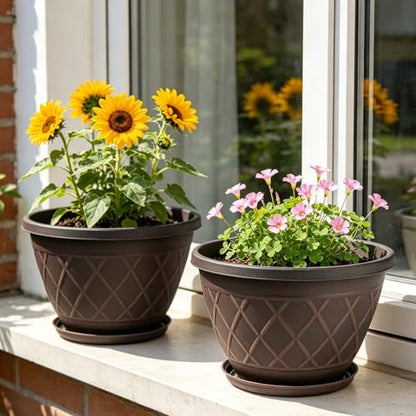 4 Pack 10 Inch Plant Pot, Planter Pots with Drainage Holes & Saucers - size: 10 Inch - 4Pack