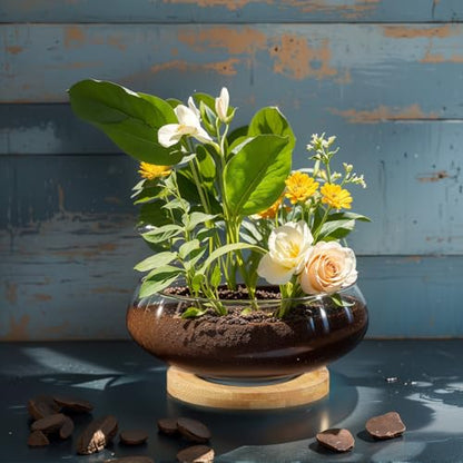 Baderke 2 Sets Lotus Bowl Planter Glass Lotus Flower Bowl with Tray