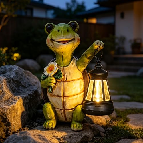 Solar Turtle Garden Statue, Resin Figurine with Hanging Solar Lantern Outdoor Statues for Patio (Turtle 1) - style: Turtle 1