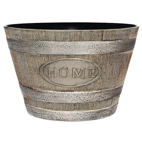Whiskey Barrel Planters, Home Flower Garden Pots, 15" Oak Brown