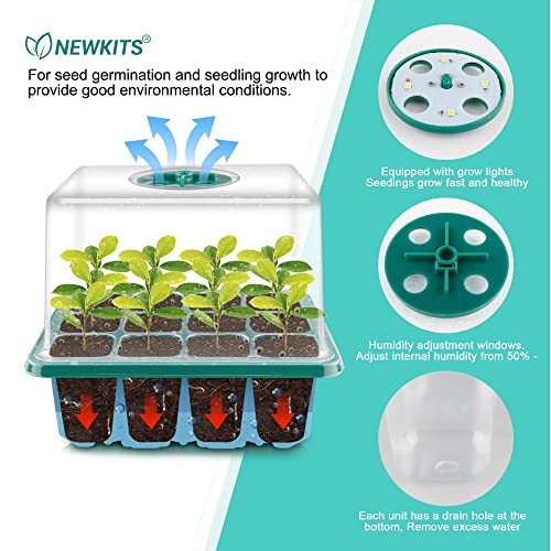 Seed Starter Tray with Grow Light, Seed Starter Kit, Plant Germination Starting Trays with Humidity Dome and Base for Greenhouse Grow Wheatgrass Hydroponic(12 Cells per Tray)