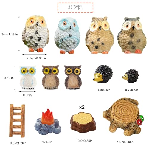 Miniature Garden Accessories, 39 Pcs, Mini Garden Animals Owls with Moss, Miniature Figurines, Model Trees for Micro Landscape DIY Fairy Craft Decor