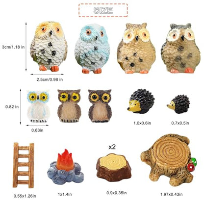 Miniature Garden Accessories, 39 Pcs, Mini Garden Animals Owls with Moss, Miniature Figurines, Model Trees for Micro Landscape DIY Fairy Craft Decor