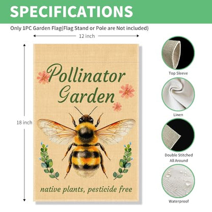 Perfectinsoy Pollinator Garden with Native Plants Pesticide Free Yard Flag - color: Beige69
