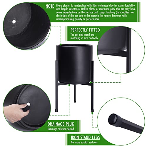 D'vine Dev Cylinder Planter Pot with Metal Stand, Black, 8 in, 96-T-B-1 - color: Black, size: Small 8 Inch
