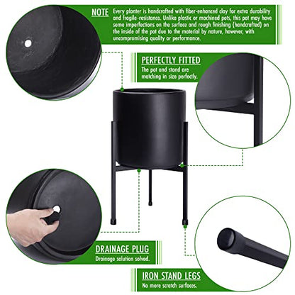 D'vine Dev Cylinder Planter Pot with Metal Stand, Black, 8 in, 96-T-B-1 - color: Black, size: Small 8 Inch