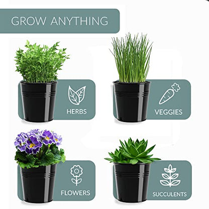 Barnyard Designs Indoor Herb Garden Planter Pots with Tray Set/3 (Black) - color: Black