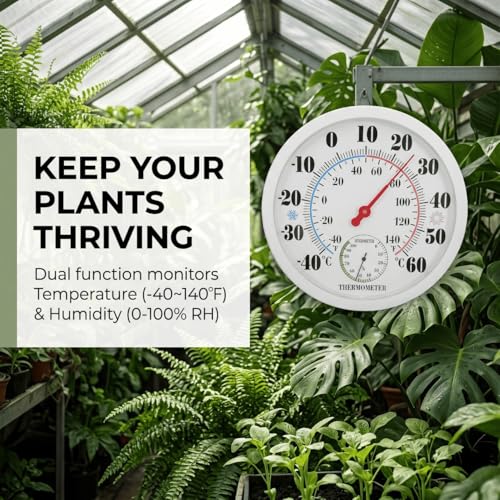 10 Inch Indoor Outdoor Thermometer Hygrometer, Wall Mount