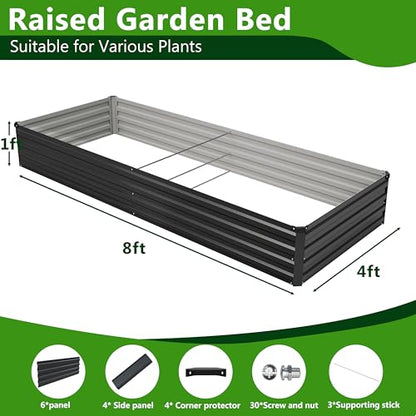2PCS 8x4x1ft Galvanized Raised Garden Bed Kit, Galvanized Planter Raised Garden Boxes Outdoor, Large Metal Raised Garden Beds for Vegetables,Black - size: 8x4x1(2PCS), style: Black
