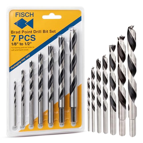 Premium Brad Point Drill Bit Set High-Accuracy Woodworking 1/8"- 1/2" 7 Pcs - size: 7 Piece Set (1/8 in - 1/2 in)