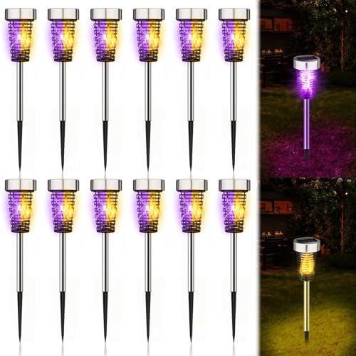4 Pack Outdoor Solar Bug Zapper, Purple and Fire Light, Silver - color: Silver, size: Purple and Fire Light