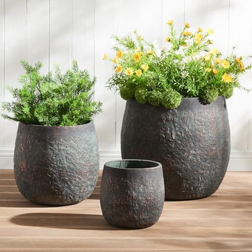Wallowa 17.32"+12.99"+9.06" Round Weathered Concrete Planters Set of 3 - color: Bronze Rust, size: Set of 3