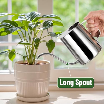 Doseno Indoor Watering Can, Long Spout Watering Can, Stainless Steel, 20 oz - size: 600ml/20oz-Stainless Steel