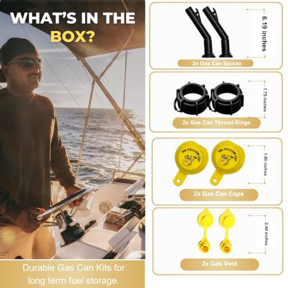 Mr Yellow Cap Gas Can Spout Replacement For 𝐎𝐥𝐝 𝐒𝐭𝐲𝐥𝐞 𝐁𝐥𝐢𝐭𝐳 𝐂𝐨𝐧𝐭𝐚𝐢𝐧𝐞𝐫𝐬 𝐎𝐍𝐋𝐘 - 2 Can Nozzle, 2 Rings, 2 Gas Caps, & 2 Gas Vents, Fuel Can Spout Replacement, Gas Tank Nozzle - size: 2-Pack Spouts&Vents Kit