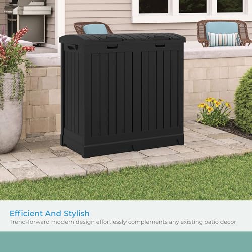 Suncast Dual 33 Gal Trash Hideaway Cabinet, Discrete Outdoor Storage - color: Black