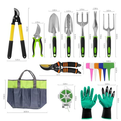 Gardening Tools – 42 Piece Premium Gardening Tool Set,Heavy Duty Hand Tools with Fashion Garden Tools Organizer Handbag,Rust-Proof Gardening Tool Kit, Ideal Gardening Gifts for All (Green/Grey) - color: Green/Grey