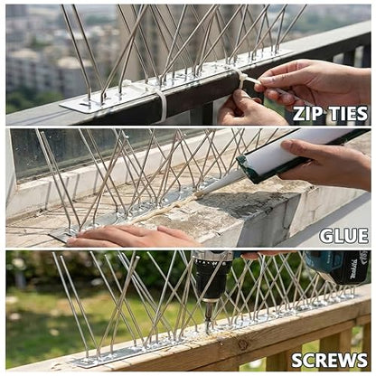 Stainless Steel Bird Spikes for Outside, Anti Bird Deterrent Spikes for Woodpeckers, Squirrels, Raccoons, Weatherproof Fence Spikes for Roof, Railing,Patio, 3.28 Feet - size: 3.28Ft