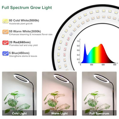 LBW 10.2" Halo Grow Light with Stand, 68" Tall Full Spectrum Growing Lamp - color: 10.2" Jumbo Black, size: 1-Head