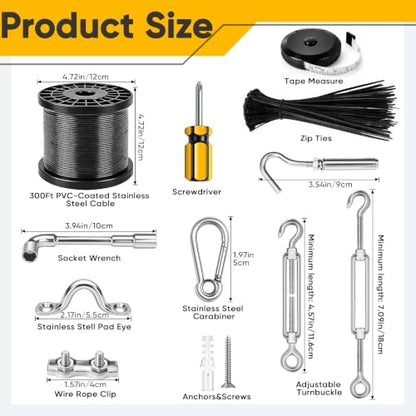 String Light Hanging Kits,300FT Nylon Coated Stainless Steel 304 Wire Rope - size: 300FT