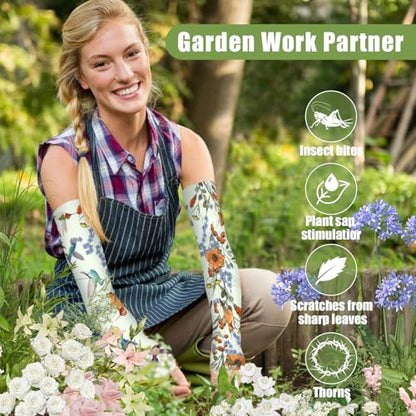 Gardening Sleeves for Women UV Sun Protection with Thumb Hole Anti-Scratch - color: Light Green Bird