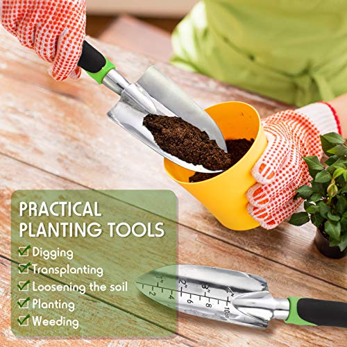 Honoson Garden Hand Trowel Transplant Trowel with Measurements Aluminum Alloy Planting Tools with Rubber Handle Small Gardening Hand Tools Shovels for Gardening Cultivating Transplanting Supplies - color: Green