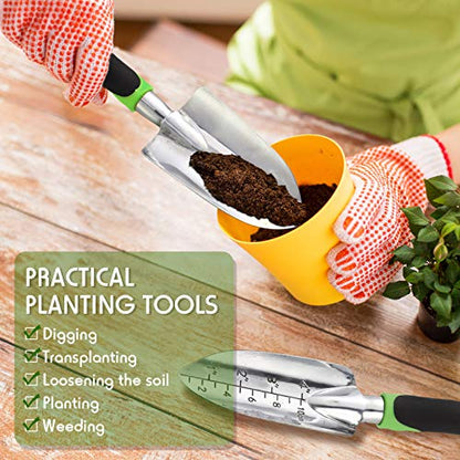Honoson Garden Hand Trowel Transplant Trowel with Measurements Aluminum Alloy Planting Tools with Rubber Handle Small Gardening Hand Tools Shovels for Gardening Cultivating Transplanting Supplies - color: Green