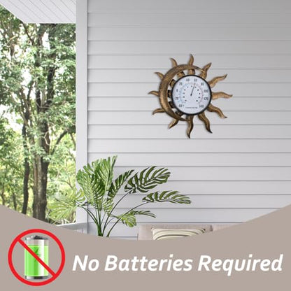14" Sun-Moon Outdoor Thermometer, No Need Battery - color: Sun & moon