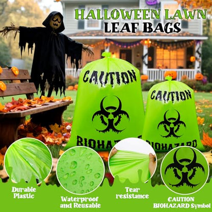 12 Pcs Green Large Halloween Lawn Leaf Bags Outdoor,Biohazard