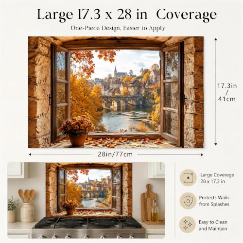 Autumn Village Backsplash Sticker 17.3 x 28 in Peel and Stick PVC - color: Colorful1601