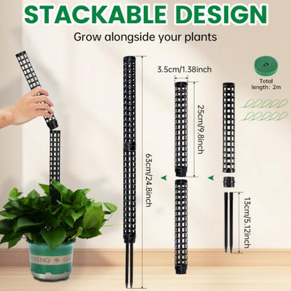 Stackable Small Moss Pole for Monstera Pothos, Fillable Support - size: 4pack-small-black