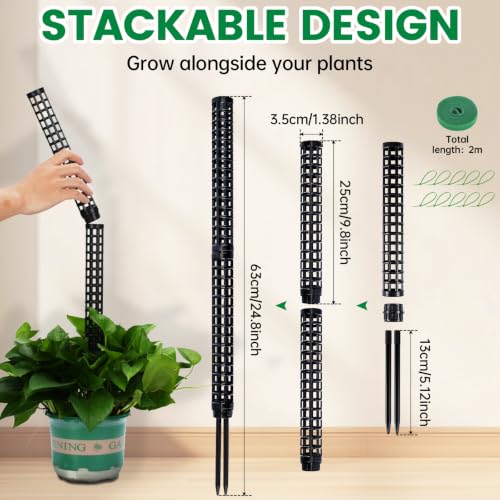 Stackable Small Moss Pole for Monstera Pothos, Fillable Support - size: 8pack,small,black
