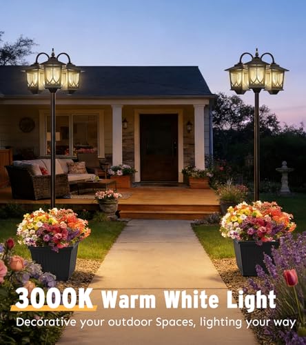3-Head Solar Lamp Post with Planter, 74" Solar Lamp Post Light - size: Vintage Pattern