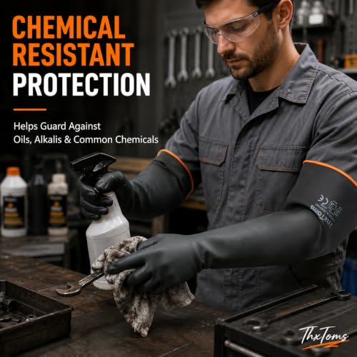 ThxToms Chemical Resistant Gloves, 28 Mil Heavy Duty Latex, 18 Inch, 1 Pair - color: 18"
