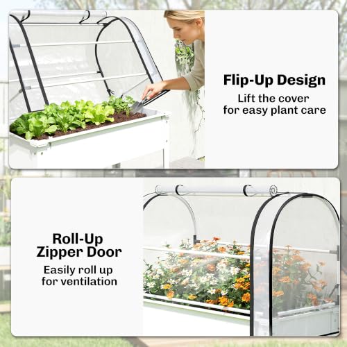 Outsunny Raised Garden Bed with Flip-Up Cover 39.4" x 19.3" x 53.5", White - color: White