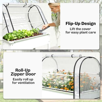 Outsunny Raised Garden Bed with Flip-Up Cover 39.4" x 19.3" x 53.5", White - color: White