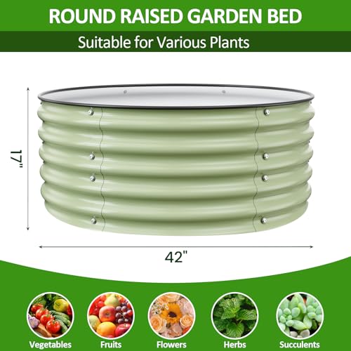 Gruper Raised Garden Bed, 3.5ft x 17'' Tall Round Metal Planter - color: Light Green, size: 42x42x17in