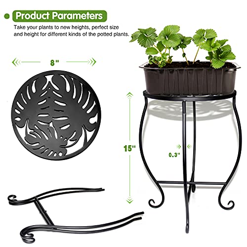 2 Pack Round Metal Plant Stands, 15" Tall Rustproof Iron Flower Pot Holder