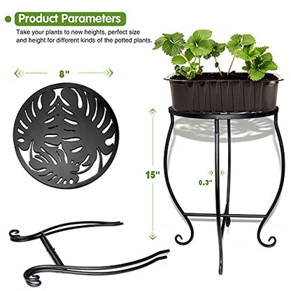 2 Pack Round Metal Plant Stands, 15" Tall Rustproof Iron Flower Pot Holder