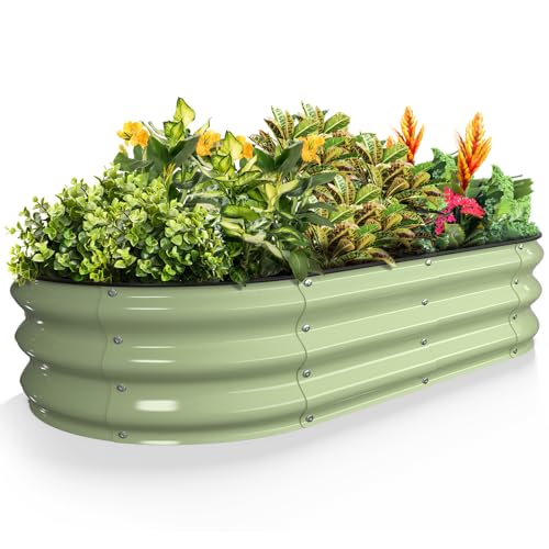 Kesfitt Raised Garden Bed, 4x2x1 FT Galvanized Steel Metal Raised Garden Bed, Oval Open-Bottom Design, 12-Inch Deep for Outdoor Vegetable & Herb Gardening, Fruit Green - color: Fruit Green, size: 4x2x1FT