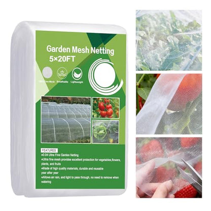 Garden Netting 5'x20' Insect Pest Barrier Bird Netting for Garden Protection,Row Cover Mesh Netting for Vegetables Fruit Trees and Plants,White - size: 5FT*20FT