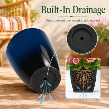 Neoaider Set of 2 Tall Planter, 21 inch Large Plastic Planter, Dark Blue - color: Dark Blue